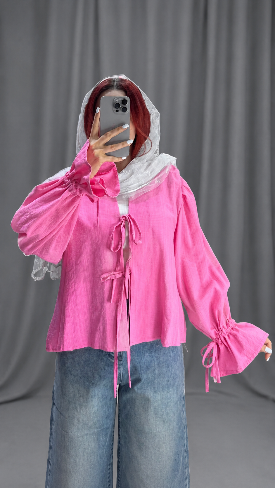 شومیز زنانه مدل آستین عروسکی جلو بند دار جنس کادنزا